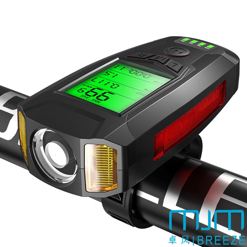 Code Meter LED Lamp with Horn Alarm Multifunctional Bicycle Headlight