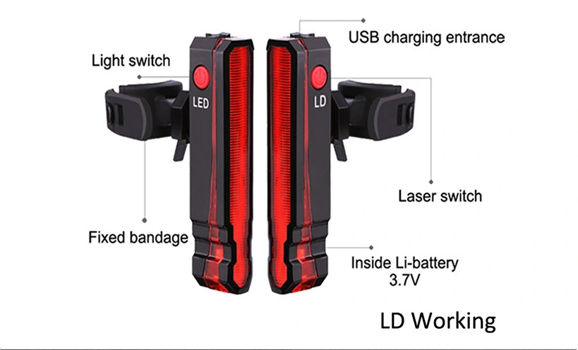 USB Rechargeable Flashlight Bicycle LED Laser Polyline Tail Light