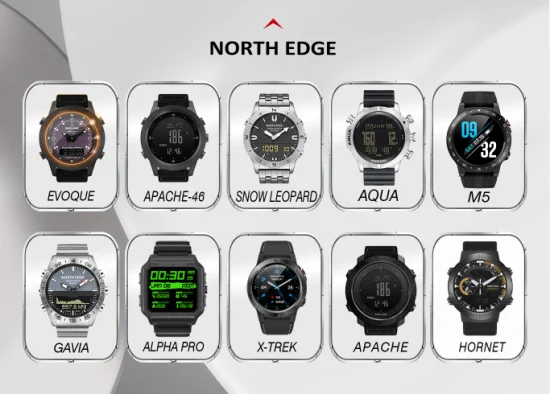 North Edge Outdoor Sports Montre électronique numérique multifonction Montre GPS Altimètre Baromètre, Boussole Moniteur SpO2 Moniteur de fréquence cardiaque Reloj Inteligente