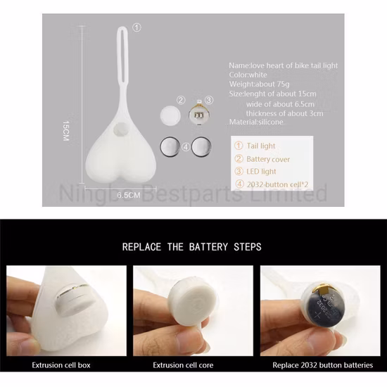 Mini RGB LED silice rouge feux d'avertissement siège de vélo arrière forme de coeur feu arrière 2 pièces Cr2032 avec 3 Modes de Flash
